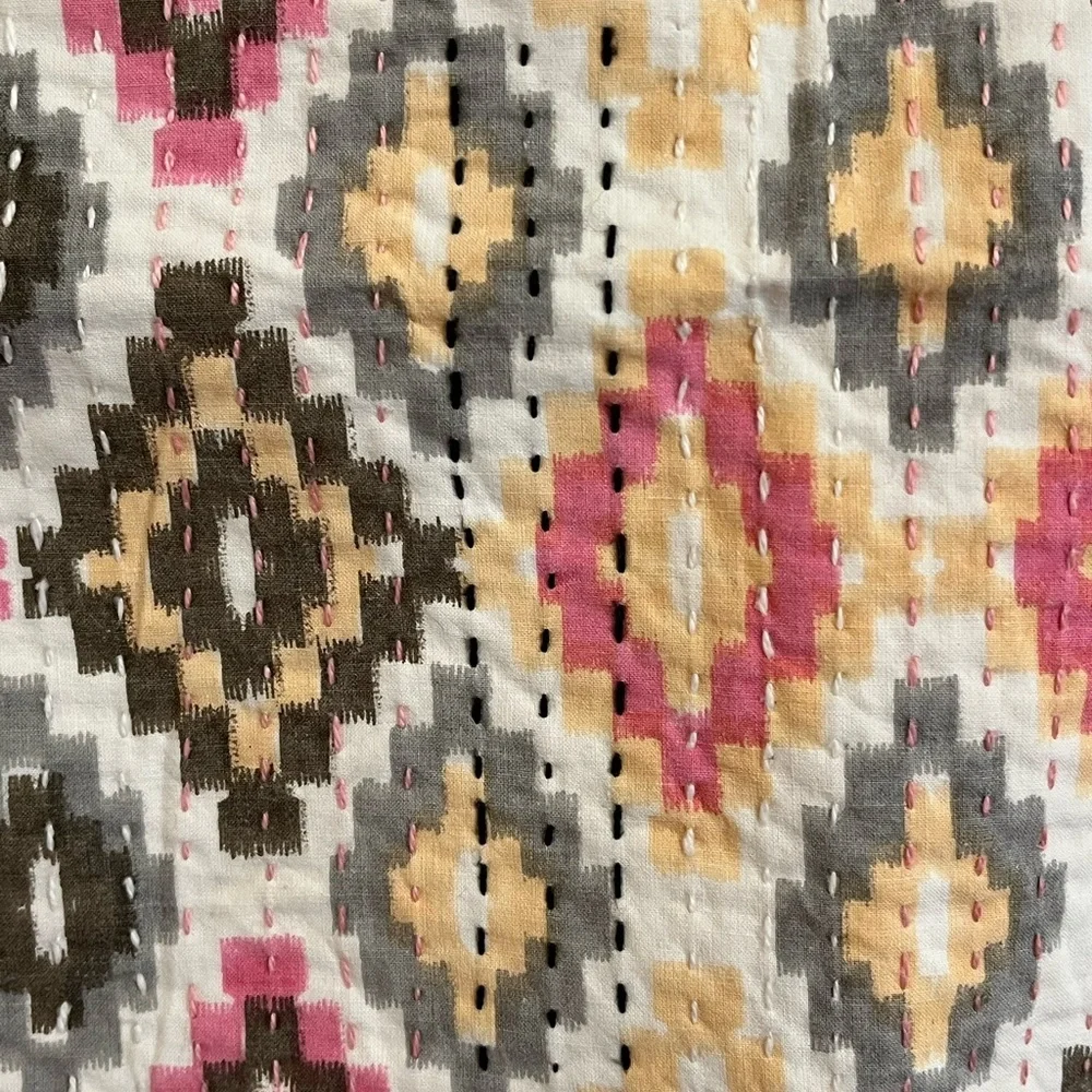 KANTHA STITCHED COTTON PILLOW COVER ZIPPER CLOSURE MADE IN INDIA